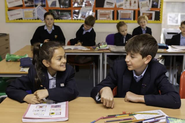 Cranleigh prep students in a classroom and working together
