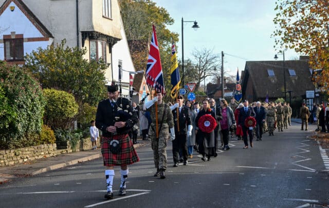 Remembrance parade for remembrance day in Cranleigh village